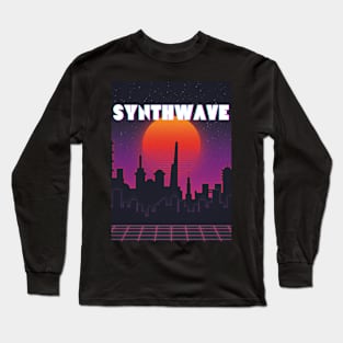 Synthwave Retro City Night Design Long Sleeve T-Shirt